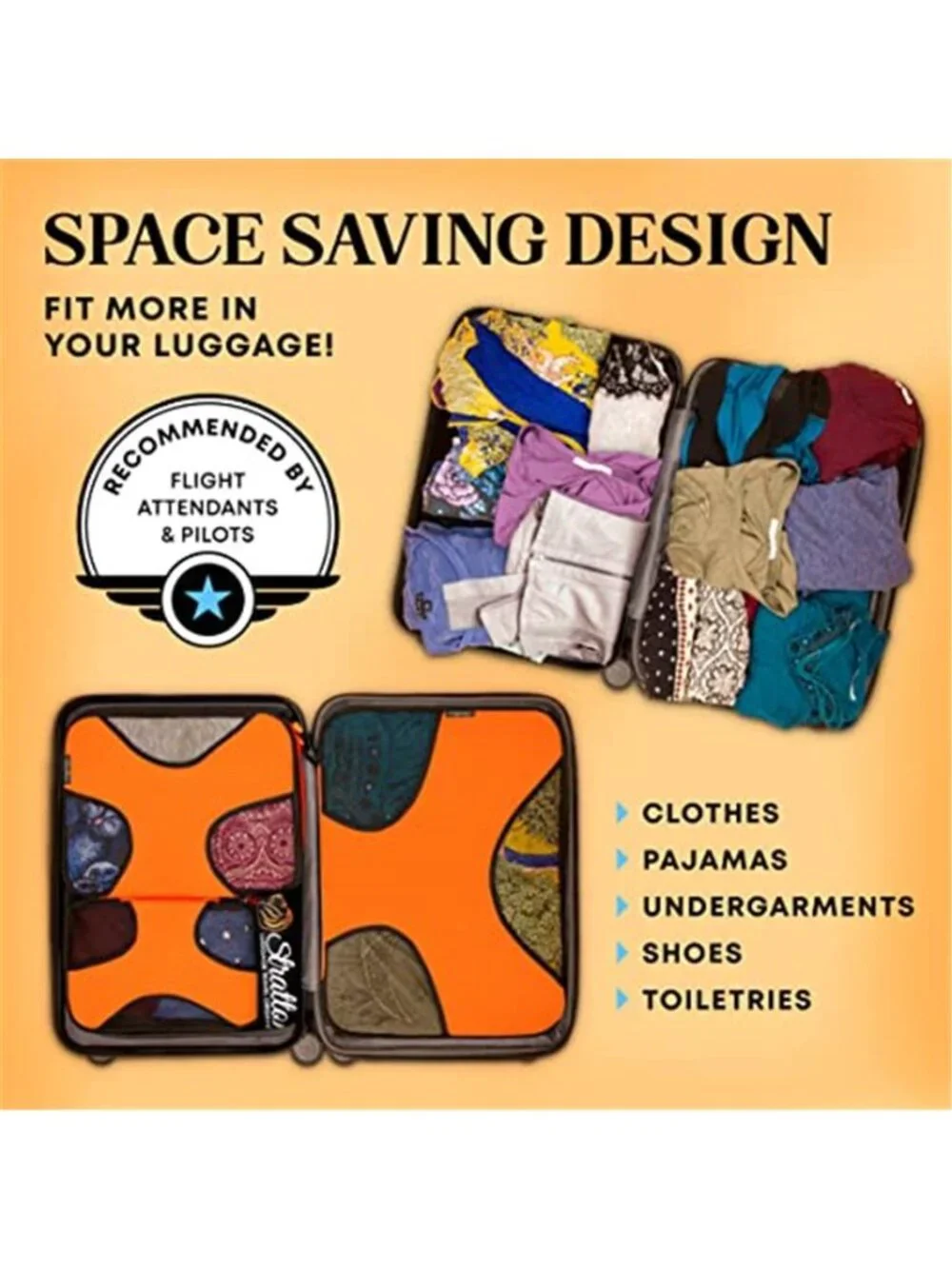5 Set Packing Cubes Travel Luggage Organizers Laundry Bag Mandarin Orange Nylon